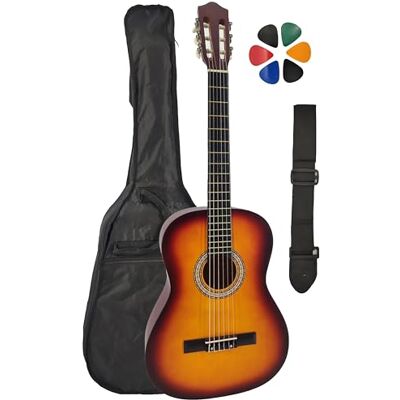 Amrova Konzertgitarre 4/4 (Erwachsene) mit Gurt und 6 Plektren (Sunburst) Amrova Konzertgitarre 4/4 (Erwachsene) mit Gurt und 6 Plektren (Sunburst)
