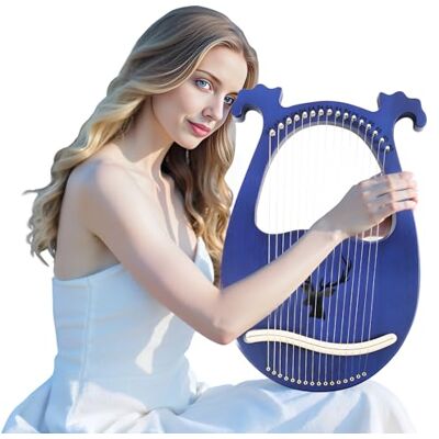 Haoxuesen Leier Harfe Massivholz Mahagoni Lyre Instrument, Vintage Instrument Tragbare 16 Metallsaiten Lye Harfe, Für Erwachsene/Kinder/Anfänger Mit Stimmschlüssel Und 1Satz Extra Saiten (Blau) Haoxuesen Leier Harfe Massivholz Mahagoni Lyre Instrument, Vintage Instrument Tragbare 16 Metallsaiten Lye Harfe, Für Erwachsene/Kinder/Anfänger Mit Stimmschlüssel Und 1Satz Extra Saiten (Blau)