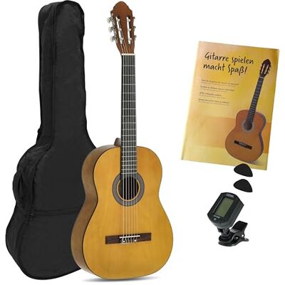 Juan Miguel Navarrez Konzertgitarre klassische Gitarre 4/4 honey Naturfarben Starter Set inkl. Tasche, Plektren, Buch, Stimmgerät Juan Miguel Navarrez Konzertgitarre klassische Gitarre 4/4 honey Naturfarben Starter Set inkl. Tasche, Plektren, Buch, Stimmgerät