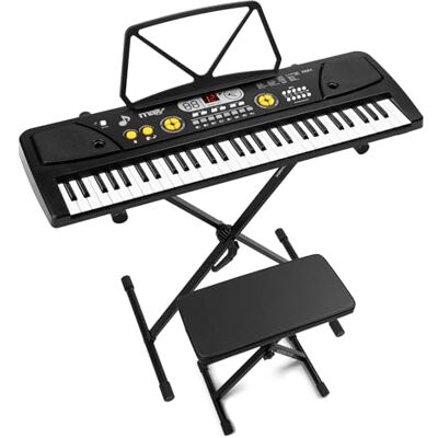MAX KD61 Keyboard Kinder mit Mikrofon, Ständer, Hocker, Akku 61 Tasten Klavier Kinder ab 6 Jahre Notenhalter, USB, Aufnahmefunktion, Sounds, Rhytmen Mini Klavier Keyboard Piano Schwarz MAX KD61 Keyboard Kinder mit Mikrofon, Ständer, Hocker, Akku 61 Tasten Klavier Kinder ab 6 Jahre Notenhalter, USB, Aufnahmefunktion, Sounds, Rhytmen Mini Klavier Keyboard Piano Schwarz