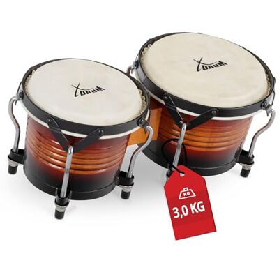 XDrum Bongos Pro Vintage Sunburst 2 Trommeln mit 6,5" (17 cm) und 7,5" (20 cm) Durchmesser Bongotrommeln mit stimmbaren Naturfellen und Stimmschlüssel Holztrommeln Rotbraun XDrum Bongos Pro Vintage Sunburst 2 Trommeln mit 6,5" (17 cm) und 7,5" (20 cm) Durchmesser Bongotrommeln mit stimmbaren Naturfellen und Stimmschlüssel Holztrommeln Rotbraun