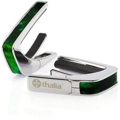 Thalia Exotic Shell Series Kapodaster mit Chrom-Finish und Green Angel Wing Einlage Thalia Exotic Shell Series Kapodaster mit Chrom-Finish und Green Angel Wing Einlage