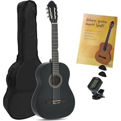 Juan Miguel Navarrez Konzertgitarre klassische Gitarre 4/4 schwarz Starter Set inkl. Tasche, Plektren, Buch, Stimmgerät Juan Miguel Navarrez Konzertgitarre klassische Gitarre 4/4 schwarz Starter Set inkl. Tasche, Plektren, Buch, Stimmgerät