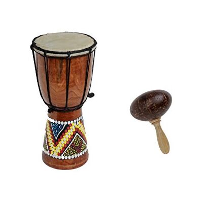 Ciffre 50cm Anfänger Djembe Trommel Bongo Drum Holz Bunt Bemalt + Kokos Rassel Maraca R2 Ciffre 50cm Anfänger Djembe Trommel Bongo Drum Holz Bunt Bemalt + Kokos Rassel Maraca R2