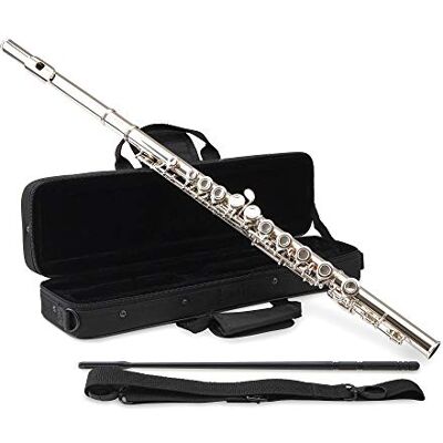 Classic Cantabile FL-100 Querflöte (Tolles Einsteigerinstrument, komplett aus vernickeltem Neusilber, geschlossene Klappen, E-Mechanik, vorgezogenes G, C-Stimmung, inkl. Etui, Zubehör) Silbern Classic Cantabile FL-100 Querflöte (Tolles Einsteigerinstrument, komplett aus vernickeltem Neusilber, geschlossene Klappen, E-Mechanik, vorgezogenes G, C-Stimmung, inkl. Etui, Zubehör) Silbern