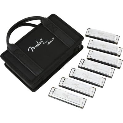Fender Blues Deluxe Mundharmonika-Set mit 7 verschiedenen Tönen, Nickel Fender Blues Deluxe Mundharmonika-Set mit 7 verschiedenen Tönen, Nickel