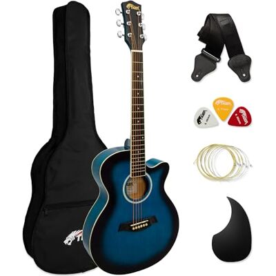 Tiger ACG1-BL Small Body Akustikgitarre, mit Stahlsaiten bespannte Akustikgitarre für Anfänger, Blau Tiger ACG1-BL Small Body Akustikgitarre, mit Stahlsaiten bespannte Akustikgitarre für Anfänger, Blau
