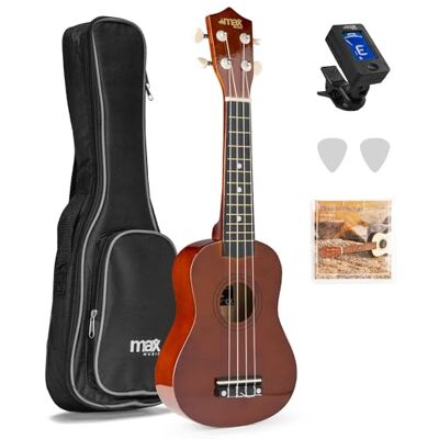 MAX UKEY Ukulele Komplett Set inkl. Plektren, digitalem Stimmgerät und Tasche, 21" mini Gitarre, Ukulele Erwachsene mit Zubehör für Anfänger, Soprano, 4 Nylon Saiten, 12 Bünde Braun MAX UKEY Ukulele Komplett Set inkl. Plektren, digitalem Stimmgerät und Tasche, 21" mini Gitarre, Ukulele Erwachsene mit Zubehör für Anfänger, Soprano, 4 Nylon Saiten, 12 Bünde Braun