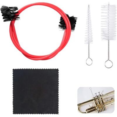 Larebidtex Trompeten Reinigungs- und Pflege-Set, inklusive Mundstückbürste, Ventilbürste und flexibler Bürste, aus langlebigem Kunststoff und Metall, geeignet für Trompeten, Kornette und Posaunen, in Rot Larebidtex Trompeten Reinigungs- und Pflege-Set, inklusive Mundstückbürste, Ventilbürste und flexibler Bürste, aus langlebigem Kunststoff und Metall, geeignet für Trompeten, Kornette und Posaunen, in Rot