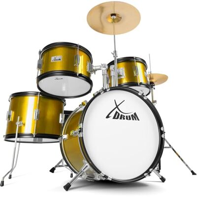 XDrum Junior Pro Kinder Schlagzeug Sunset Gold Sparkle inkl. Schule 5-teilige einstrebige Hardware, Schlagzeug bestehend aus:, Bassdrum 16", Fußmaschine, HiHat 10", Snaredrum 12", Standtom 13 XDrum Junior Pro Kinder Schlagzeug Sunset Gold Sparkle inkl. Schule 5-teilige einstrebige Hardware, Schlagzeug bestehend aus:, Bassdrum 16", Fußmaschine, HiHat 10", Snaredrum 12", Standtom 13