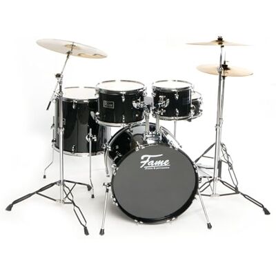 Fame FG22B-BK First Gig Rock Set, Komplettes Drum-Set Schwarz, Inklusive Becken und Hardware, Pappel-Kessel, 22 Zoll Bass Drum, 10 und 12 Zoll Tom-Tom, 16 Zoll Floor Tom, 14 Zoll Snare, Ideal für Fame FG22B-BK First Gig Rock Set, Komplettes Drum-Set Schwarz, Inklusive Becken und Hardware, Pappel-Kessel, 22 Zoll Bass Drum, 10 und 12 Zoll Tom-Tom, 16 Zoll Floor Tom, 14 Zoll Snare, Ideal für
