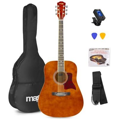 MAX SoloJam Westerngitarre, Akustik Gitarre Set, Acoustic Guitar, Akustikgitarre 4/4 mit Tasche, Plektrum, Stimmgerät, Schultergurt und Stahlsaiten, Anfängergitarre in Braun MAX SoloJam Westerngitarre, Akustik Gitarre Set, Acoustic Guitar, Akustikgitarre 4/4 mit Tasche, Plektrum, Stimmgerät, Schultergurt und Stahlsaiten, Anfängergitarre in Braun