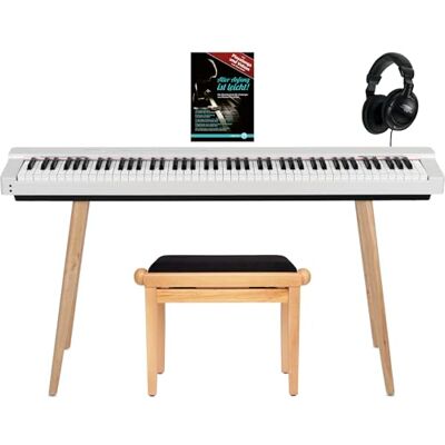 Classic Cantabile SP-316 Stage Piano Home Set 88 gewichtete Hammer-Tasten mit DAAS-Sampling, 128-stimmige Polyphonie, Bluetooth Audio/MIDI, Design-Stand + Bank + Kopfhörer + Klavierschule Weiß Classic Cantabile SP-316 Stage Piano Home Set 88 gewichtete Hammer-Tasten mit DAAS-Sampling, 128-stimmige Polyphonie, Bluetooth Audio/MIDI, Design-Stand + Bank + Kopfhörer + Klavierschule Weiß