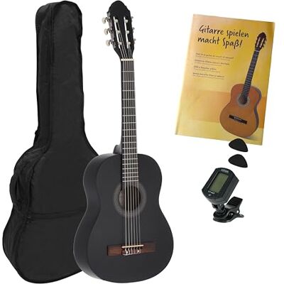 Juan Miguel Navarrez Konzertgitarre klassische Gitarre 1/2 schwarz -Starter Set inkl. Tasche, Plektren, Buch, Stimmgerät Juan Miguel Navarrez Konzertgitarre klassische Gitarre 1/2 schwarz -Starter Set inkl. Tasche, Plektren, Buch, Stimmgerät