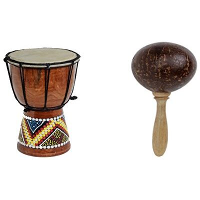 Ciffre 20cm Kinder Djembe Trommel Bongo Drum Deko Bunt Bemalt + Kokos Rassel Maraca R2 Ciffre 20cm Kinder Djembe Trommel Bongo Drum Deko Bunt Bemalt + Kokos Rassel Maraca R2