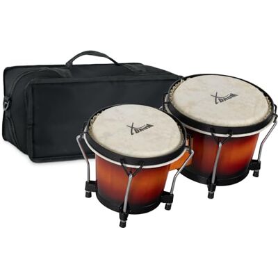 XDrum Bongos Club Vintage Sunburst Set inkl. Bongotasche, Naturfelle 2 Trommeln ("macho" und "hembra"), Bongogrößen: 6" und 7", Holz: Birke, Verchromte Hardware, Professionelles Stimmsystem XDrum Bongos Club Vintage Sunburst Set inkl. Bongotasche, Naturfelle 2 Trommeln ("macho" und "hembra"), Bongogrößen: 6" und 7", Holz: Birke, Verchromte Hardware, Professionelles Stimmsystem