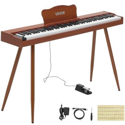 VEVOR Digitalpiano 88 Halbgewichtete Tasten in Standardgröße E-Piano Braun für Anfänger, 600 Klangfarben, 600 Rhythmen, USB, MIDI, Audioausgang, Kopfhörerbuchse, Sustain-Pedal und HiFi-Lautsprechern VEVOR Digitalpiano 88 Halbgewichtete Tasten in Standardgröße E-Piano Braun für Anfänger, 600 Klangfarben, 600 Rhythmen, USB, MIDI, Audioausgang, Kopfhörerbuchse, Sustain-Pedal und HiFi-Lautsprechern