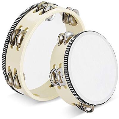 Flexzion 2 Stück Holz Handheld Tamburine 8 + 6 Zoll Set mit zweireihigen Metall Jingle Bell (Holz) Hand Tamburin Percussion Drum Moon Musikinstrument Flexzion 2 Stück Holz Handheld Tamburine 8 + 6 Zoll Set mit zweireihigen Metall Jingle Bell (Holz) Hand Tamburin Percussion Drum Moon Musikinstrument