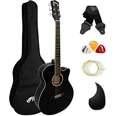 Tiger ACG4-BK Full-Size Elektro-Akustische Gitarre, Paket für Anfänger, mit eingebautem Tuner und EQ Schwarz Tiger ACG4-BK Full-Size Elektro-Akustische Gitarre, Paket für Anfänger, mit eingebautem Tuner und EQ Schwarz
