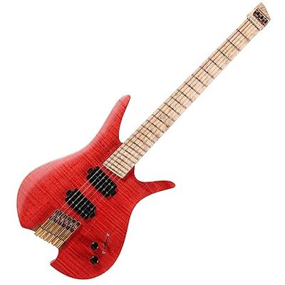 TSTS 6-saitige, Kopflose Elektrische Reisegitarre Mit Fächerbund, Eschenholz Mit Geflammtem Ahornfurnier Ultraleichte Reisegitarre TSTS 6-saitige, Kopflose Elektrische Reisegitarre Mit Fächerbund, Eschenholz Mit Geflammtem Ahornfurnier Ultraleichte Reisegitarre