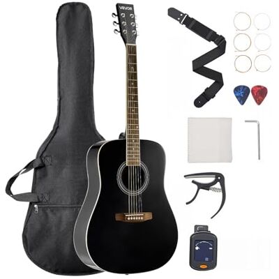 VEVOR Dreadnought Akustik Gitarre, 1041,4 mm, Akustische Gitarre Set, Anfängerpaket mit Gigbag, Stimmgerät, Gurt, Stahlsaiten, Plektren, Kapodaster, Palisandergriffbrett, für Erwachsene, Schwarz VEVOR Dreadnought Akustik Gitarre, 1041,4 mm, Akustische Gitarre Set, Anfängerpaket mit Gigbag, Stimmgerät, Gurt, Stahlsaiten, Plektren, Kapodaster, Palisandergriffbrett, für Erwachsene, Schwarz