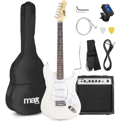 MAX GigKit E Gitarre Set 4/4, Guitar mit Verstärker 40 Watt, Gurt, Weiß E Gitarren Set, Gitarrenverstärker, Electric Guitar, Stimmgerät, Instrumentenkabel, Ersatzsaiten, Gitarrentasche, Plektrum MAX GigKit E Gitarre Set 4/4, Guitar mit Verstärker 40 Watt, Gurt, Weiß E Gitarren Set, Gitarrenverstärker, Electric Guitar, Stimmgerät, Instrumentenkabel, Ersatzsaiten, Gitarrentasche, Plektrum