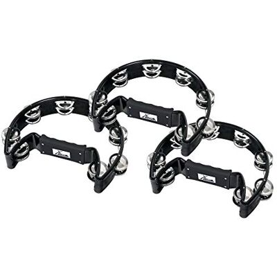 XDrum 3er Set Hand Tambourin Halbmond Form (Tambourine, 16 Paar verchromte Stahl-Schellen, Kunststoff) schwarz XDrum 3er Set Hand Tambourin Halbmond Form (Tambourine, 16 Paar verchromte Stahl-Schellen, Kunststoff) schwarz