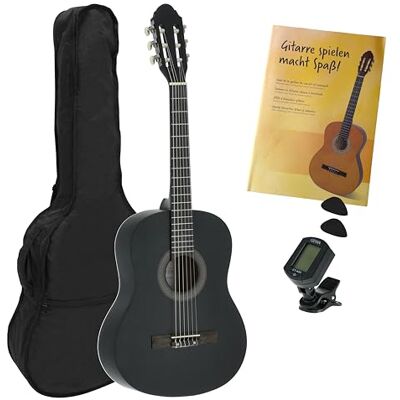 Juan Miguel Navarrez Konzertgitarre klassische Gitarre 3/4 schwarz Starter Set inkl. Tasche, Plektren, Buch, Stimmgerät Juan Miguel Navarrez Konzertgitarre klassische Gitarre 3/4 schwarz Starter Set inkl. Tasche, Plektren, Buch, Stimmgerät