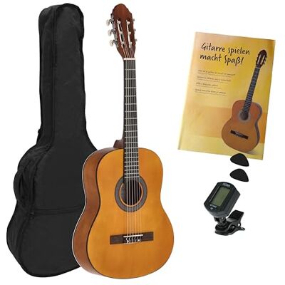 Juan Miguel Navarrez Konzertgitarre klassische Gitarre 3/4 honey Naturfarben Starter Set inkl. Tasche, Plektren, Buch, Stimmgerät Juan Miguel Navarrez Konzertgitarre klassische Gitarre 3/4 honey Naturfarben Starter Set inkl. Tasche, Plektren, Buch, Stimmgerät