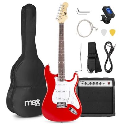 MAX GigKit E Gitarre Set mit Verstärker 40 Watt, 4/4 Guitar, Gurt, Rot 4/4 Electric Guitar, Gitarrenverstärker. Stimmgerät, Instrumentenkabel, Ersatzsaiten, Gitarrentasche, Plektrum MAX GigKit E Gitarre Set mit Verstärker 40 Watt, 4/4 Guitar, Gurt, Rot 4/4 Electric Guitar, Gitarrenverstärker. Stimmgerät, Instrumentenkabel, Ersatzsaiten, Gitarrentasche, Plektrum