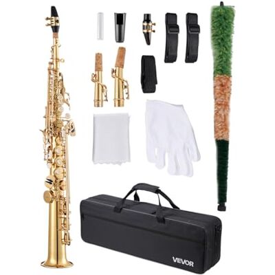 VEVOR Sopransaxophon, B-Dur, Messing-Saxophon-Anfängerset mit Tragetasche, Mundstück, Reinigungstuch, Stab, Handschuhen, Umhängeband, 23-Tasten-Sax-Set, für Anfänger & Schüler, Gold VEVOR Sopransaxophon, B-Dur, Messing-Saxophon-Anfängerset mit Tragetasche, Mundstück, Reinigungstuch, Stab, Handschuhen, Umhängeband, 23-Tasten-Sax-Set, für Anfänger & Schüler, Gold
