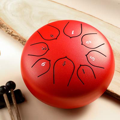 YUEKO Mini 8-Tone Steel Tongue Drum 6" Zungentrommel C Key Lotus Hand Pan Drum mit Drum Mallets Tragetasche Percussion (Rot) YUEKO Mini 8-Tone Steel Tongue Drum 6" Zungentrommel C Key Lotus Hand Pan Drum mit Drum Mallets Tragetasche Percussion (Rot)