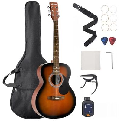 VEVOR Dreadnought Akustik Gitarre, 1016 mm, Akustische Gitarre Set mit Gigbag, Stimmgerät, Gurt, Stahlsaiten, Plektren, Kapodaster, Palisandergriffbrett, für Erwachsene, Sunburst VEVOR Dreadnought Akustik Gitarre, 1016 mm, Akustische Gitarre Set mit Gigbag, Stimmgerät, Gurt, Stahlsaiten, Plektren, Kapodaster, Palisandergriffbrett, für Erwachsene, Sunburst
