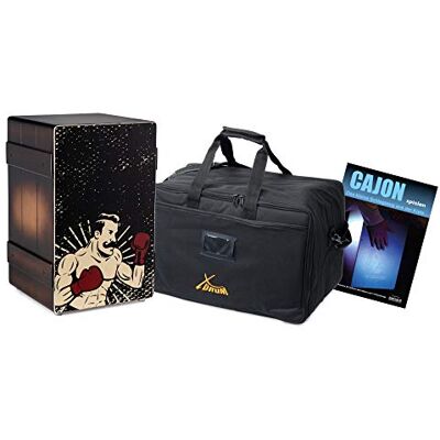 XDrum Design Series Cajon "Boxer" Set inkl. Tasche + Schule, 5 cm Designer-Cajon mit Comic-Aufdruck, Integrierter Bass Port, Korpus: HPL (High Pressure Laminate), Schlagfläche: "Boxer", 5 cm XDrum Design Series Cajon "Boxer" Set inkl. Tasche + Schule, 5 cm Designer-Cajon mit Comic-Aufdruck, Integrierter Bass Port, Korpus: HPL (High Pressure Laminate), Schlagfläche: "Boxer", 5 cm