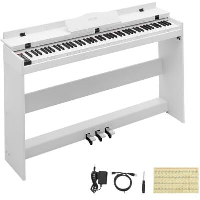 VEVOR Digitalpiano 88 Halbgewichtete Tasten E-Piano HiFi-Lautsprecher Weiß für Anfänger, mit 128 Klängen, 128 Rhythmen, USB, MIDI, Audioausgang, Standard-3,5-mm-Kopfhörerbuchse, Notenhalter und Pedal VEVOR Digitalpiano 88 Halbgewichtete Tasten E-Piano HiFi-Lautsprecher Weiß für Anfänger, mit 128 Klängen, 128 Rhythmen, USB, MIDI, Audioausgang, Standard-3,5-mm-Kopfhörerbuchse, Notenhalter und Pedal