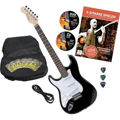 ROCKTILE Pro ST3-BK/RW-L Linkshänder E-Gitarre Black + Zubehör (Gitarre Gigbag Tasche, Kabel, Plektren, Gitarre Schule mit CD & DVD, Gitarrensaiten) ROCKTILE Pro ST3-BK/RW-L Linkshänder E-Gitarre Black + Zubehör (Gitarre Gigbag Tasche, Kabel, Plektren, Gitarre Schule mit CD & DVD, Gitarrensaiten)