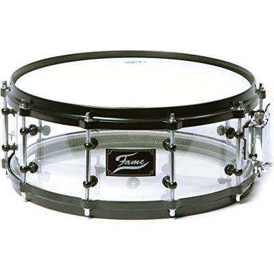 Fame Acryl Snare Drum, 14"x5.5", Transparent Clear, Black HW, Stahl Spannreifen, Tube Style Böckchen, Preisbrecher, Erstaunliche Resonanz und Optik Fame Acryl Snare Drum, 14"x5.5", Transparent Clear, Black HW, Stahl Spannreifen, Tube Style Böckchen, Preisbrecher, Erstaunliche Resonanz und Optik