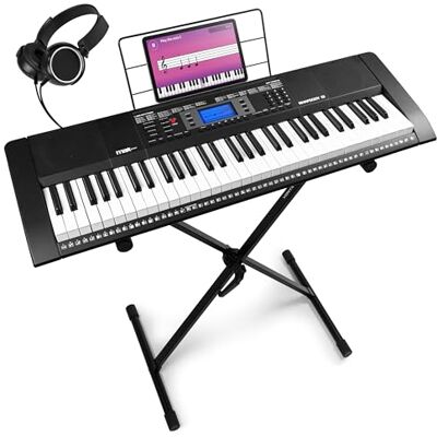 MAX Rhapsody61 Keyboard Piano mit Lautsprecher, 61 Tasten, Kopfhörer und Ständer für Anfänger, LCD Display, 50 Demo Songs, Piano Keyboard, Lern-Funktion, 300 Klangarten MAX Rhapsody61 Keyboard Piano mit Lautsprecher, 61 Tasten, Kopfhörer und Ständer für Anfänger, LCD Display, 50 Demo Songs, Piano Keyboard, Lern-Funktion, 300 Klangarten