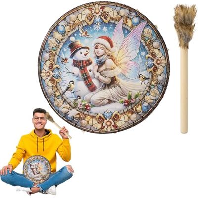 Huyeruie Schamanische Handtrommel – 25 cm Weihnachten Holz Schamane Trommeln mit Trommelstiften – Audio-Heilungswerkzeuge, Heimtextilien, spirituelle Instrumente der Meditation Huyeruie Schamanische Handtrommel – 25 cm Weihnachten Holz Schamane Trommeln mit Trommelstiften – Audio-Heilungswerkzeuge, Heimtextilien, spirituelle Instrumente der Meditation