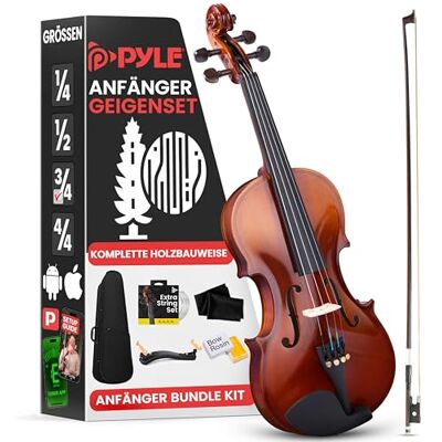 Pyle Instrument Violine 3/4 aus Holz – Geige 3/4 für Kinder ab 9 Jahren – Set mit Violin Bogen, Geigenkoffer, Schulterstütze, Stimmgerät, Kolophonium & Ersatzsaiten – für Anfänger & Fortgeschrittene Pyle Instrument Violine 3/4 aus Holz – Geige 3/4 für Kinder ab 9 Jahren – Set mit Violin Bogen, Geigenkoffer, Schulterstütze, Stimmgerät, Kolophonium & Ersatzsaiten – für Anfänger & Fortgeschrittene
