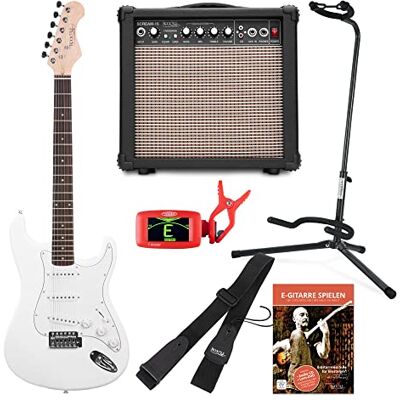 ROCKTILE Sphere Classic White E-Gitarre Set (E-Gitarre in ST-Design mit 3 Tonabnehmer und Tremolo, inklusive Verstärker, Ständer, Stimmgerät, Gurt und Gitarrenkabel) Weiß ROCKTILE Sphere Classic White E-Gitarre Set (E-Gitarre in ST-Design mit 3 Tonabnehmer und Tremolo, inklusive Verstärker, Ständer, Stimmgerät, Gurt und Gitarrenkabel) Weiß