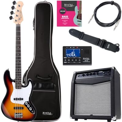 ROCKTILE Fatboy II SB E-Bass Sunburst Starter Bundle, Jazz-Style E-Bass 2 Single Coil Tonabnehmer, 2 Volume-/1 Toneregler, Korpus: Linde, Hals: Ahorn (unbehandelt), Griffbrett: Palisander, 21 Bünde ROCKTILE Fatboy II SB E-Bass Sunburst Starter Bundle, Jazz-Style E-Bass 2 Single Coil Tonabnehmer, 2 Volume-/1 Toneregler, Korpus: Linde, Hals: Ahorn (unbehandelt), Griffbrett: Palisander, 21 Bünde