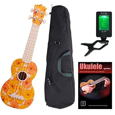Classic Cantabile BeachBuddy Beachflower Ukulele Set inkl. Tuner und Schule Sopran-Ukulele, Trotzt Feuchtigkeit und Temperaturschwankungen, Sopran Mensur, 12 Bünde, Gewicht: nur 425g Classic Cantabile BeachBuddy Beachflower Ukulele Set inkl. Tuner und Schule Sopran-Ukulele, Trotzt Feuchtigkeit und Temperaturschwankungen, Sopran Mensur, 12 Bünde, Gewicht: nur 425g