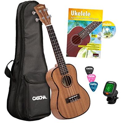 CASCHA Konzert Ukulele Set I Ukulele Starter Kit mit 3 Plektren Tasche Stimmgerät & spanischem Lehrbuch I Konzert Ukulele Mahagoni I Kleine Hawaii Gitarre für Anfänger & Fortgeschrittene CASCHA Konzert Ukulele Set I Ukulele Starter Kit mit 3 Plektren Tasche Stimmgerät & spanischem Lehrbuch I Konzert Ukulele Mahagoni I Kleine Hawaii Gitarre für Anfänger & Fortgeschrittene