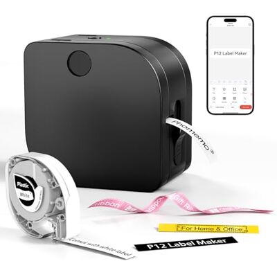 Phomemo P12 Etikettendrucker, Beschriftungsgerät Selbstklebend Wasserfest Thermotransfer Wasserfest, 3in1: Selbstklebend, Bügelfest & Satinband. Bluetooth 5000+ Vorlagen.für Küche, Kleidung & Schule Phomemo P12 Etikettendrucker, Beschriftungsgerät Selbstklebend Wasserfest Thermotransfer Wasserfest, 3in1: Selbstklebend, Bügelfest & Satinband. Bluetooth 5000+ Vorlagen.für Küche, Kleidung & Schule