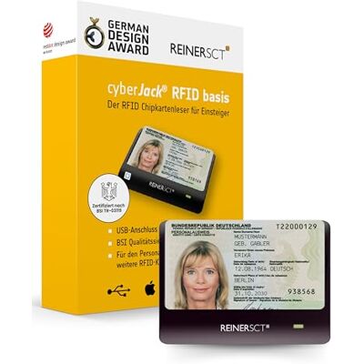 REINER SCT cyberJack RFID Basis Chipkartenleser Für den Personalausweis (eID) und kontaktlose RFID-Chipkarten. USB-Anschluss für sichere Anwendungen. REINER SCT cyberJack RFID Basis Chipkartenleser Für den Personalausweis (eID) und kontaktlose RFID-Chipkarten. USB-Anschluss für sichere Anwendungen.