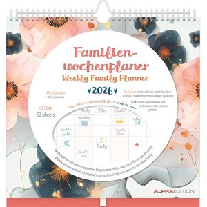 Alpha Familien Wochenkalender Flowers 2026 – Familienplaner im Format 30,5x30,5 cm – Wochenkalender mit 6 Spalten – Mit Aufklebern, Stifthalter Familien-Timer & Terminplaner Alpha Familien Wochenkalender Flowers 2026 – Familienplaner im Format 30,5x30,5 cm – Wochenkalender mit 6 Spalten – Mit Aufklebern, Stifthalter Familien-Timer & Terminplaner