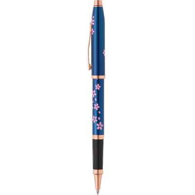 Cross Century II Tintenroller Cherry Blossom (Strichstäke M, Schreibfarbe: schwarz, inkl. Premium Geschenkbox) durchscheinender blauer Lack, Beschläge Edelstahl rosagold plattiert Cross Century II Tintenroller Cherry Blossom (Strichstäke M, Schreibfarbe: schwarz, inkl. Premium Geschenkbox) durchscheinender blauer Lack, Beschläge Edelstahl rosagold plattiert