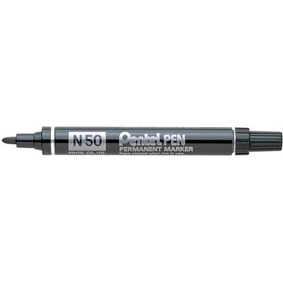 Pentel N50-AE Permanentmarker, Aluminiumgehäuse, konische Spitze, 12 Stück, schwarz Pentel N50-AE Permanentmarker, Aluminiumgehäuse, konische Spitze, 12 Stück, schwarz