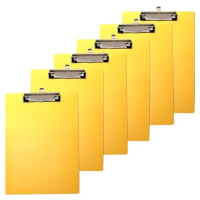 TUKA-i-AKUT 6er Alu Klemmbrett A4 mit gummierter Metalklemme, Schreibbrett DIN A4 mit Aufhängeose, Pad Halter Clipboard Stabile Aluminum Schreibplatte Schreibblock 6er Pack in Gold TKD8025-golden-6x TUKA-i-AKUT 6er Alu Klemmbrett A4 mit gummierter Metalklemme, Schreibbrett DIN A4 mit Aufhängeose, Pad Halter Clipboard Stabile Aluminum Schreibplatte Schreibblock 6er Pack in Gold TKD8025-golden-6x